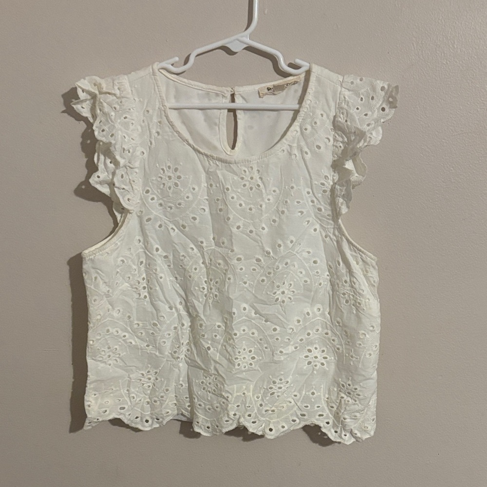 Rebellion white Eyelet Blouse with Ruffle Sleeves size L junior